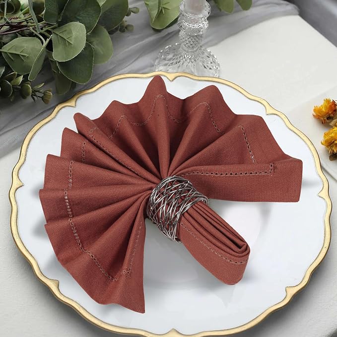Bedding Craft Cotton Cloth Dinner Napkins Set of 12 – 18x18 Chili Oil with Frayed Selvedge Edges Hemstiched – Machine Washable Reusable Fabric Napkins for Weddings, Baby Showers, Parties & Table Décor