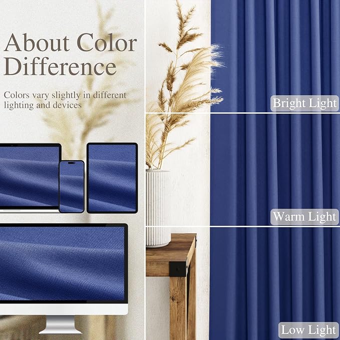 Classic Blue Linen Curtains 84 Inch Length 2 Panels Set for Living Room Rod Pocket Back Tab Light Filtering Window Drapes for Bedroom Dining Room Protect Privacy Modern Farmhouse Decor 52x84