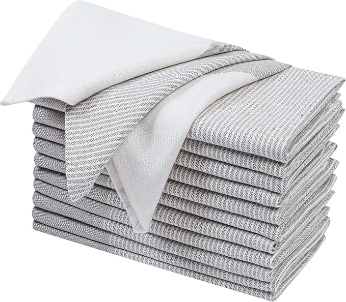 Palisa 100% Cotton Cloth Dinner Napkins [Pack of 12, Taupe] Striped Pattern Reusable Table Linen Napkins for Home & Kitchen | Parties & Farmhouse Dining Décor 18x18 Inch