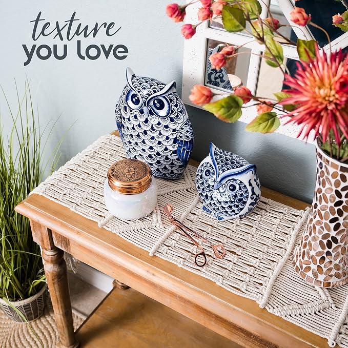 SnugLife Macrame Table Runner Long | Boho Table Runner | Wedding Table Decor | Vintage Farmhouse and Bohemian Dining Room Style (13" Wx100 L)