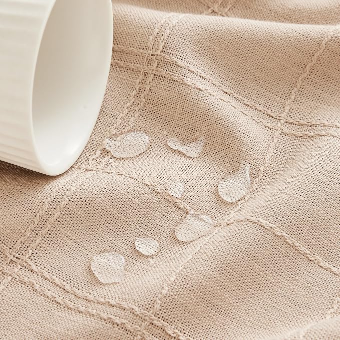ZeeMart Linen Checked Table Cloth 60x104 Inches (Fit 6ft–7ft, Narrow Fit 8ft Rectangle Table), Farmhouse Style Plaid Embroidered Water Resistant Table Cover, Taupe