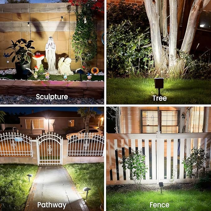 Solar Lights Outdoor Waterproof IP65, Super Bright LED,Cool Light 2 Lighting Modes Selectable, Solar Powered Yard Garden Solar Spot Lights for Outside Landscape Auto On/Off -8 Pack