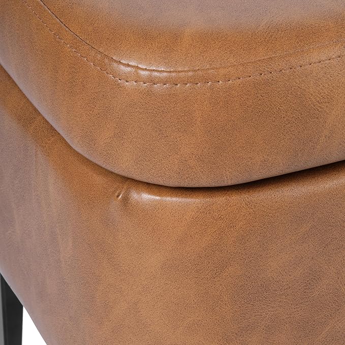 HomePop Upholstered Storage Bench with Metal Leg, 42" W, Carmel Faux Leather