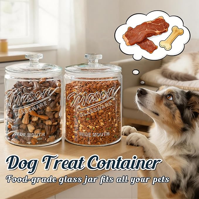 1 Gallon Glass Cookie Jar with Lid Airtight, Large Wide Mouth Sourdough Starter Jar for Baked Goods - Glass Storage Container for Pantry Organizer, Laundry Room, Flour, Dog Treats, Meal Prep