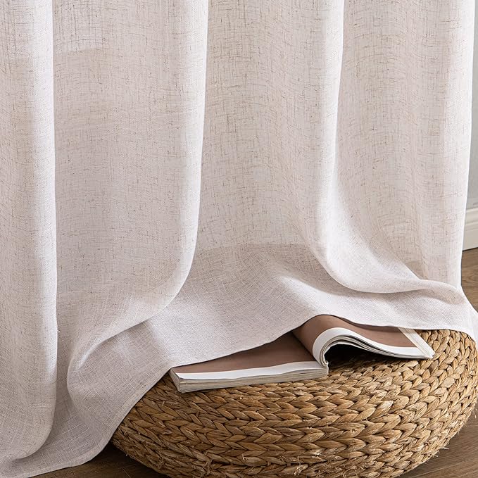 MIULEE Natural White Linen Curtains 94 Inch Length 2 Panels for Bedroom Living Room, Soft Thick Linen Textured Window Drapes Semi Sheer Light Filtering Back Tab Rod Pocket Burlap Look Decor