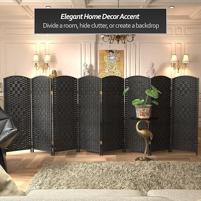 Red Lantern 4 ft. Short Diamond Weave Fiber Folding Screen - Black - 8 Panel
