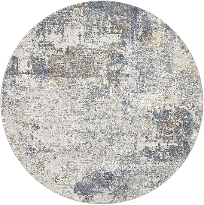 UERMEI 10ft Round Area Rug Living Room Rugs - 10x10 Washable Large Neutral Modern Abstract Soft Thin Rug Indoor Floor No Slip Rug Carpet for Bedroom Under Dining Table Home Office Decor - Blue Grey