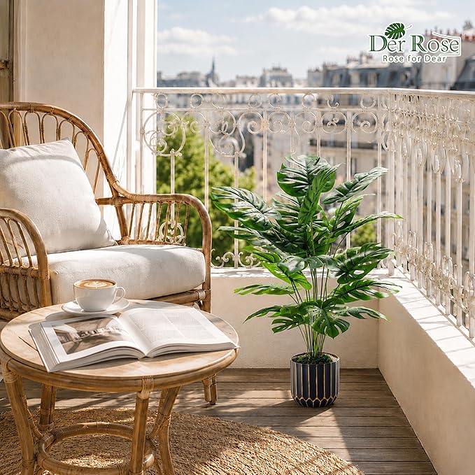 Der Rose 28'' Fake Plants Tall Artificial Monstera Faux Plants Indoor Outdoor Tree for Living Room Home House Decor