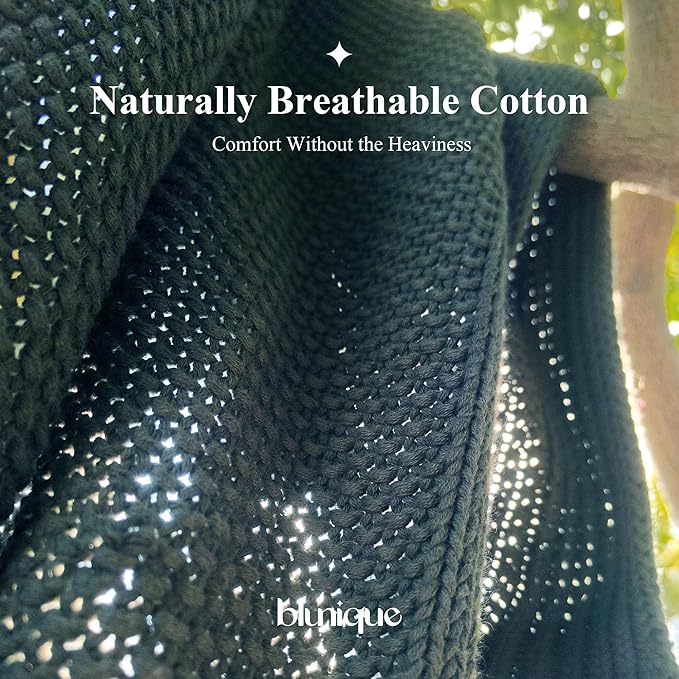 100% Cotton Cable Knit Throw Blanket, Lightweight Soft Knit Blanket for Sofa Couch Bed, Breathable All-Season Throw, Cozy Decorative Blanket, 50 x 60 Inch,Teal
