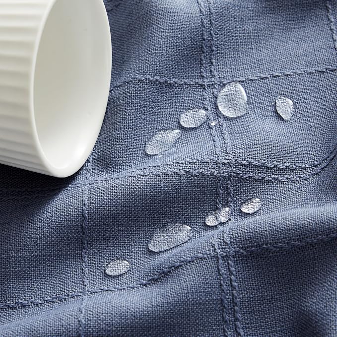 ZeeMart Linen Checked Table Cloth 60x60 Inches, Farmhouse Style Plaid Embroidered Water Resistant Square Table Cover, Blue