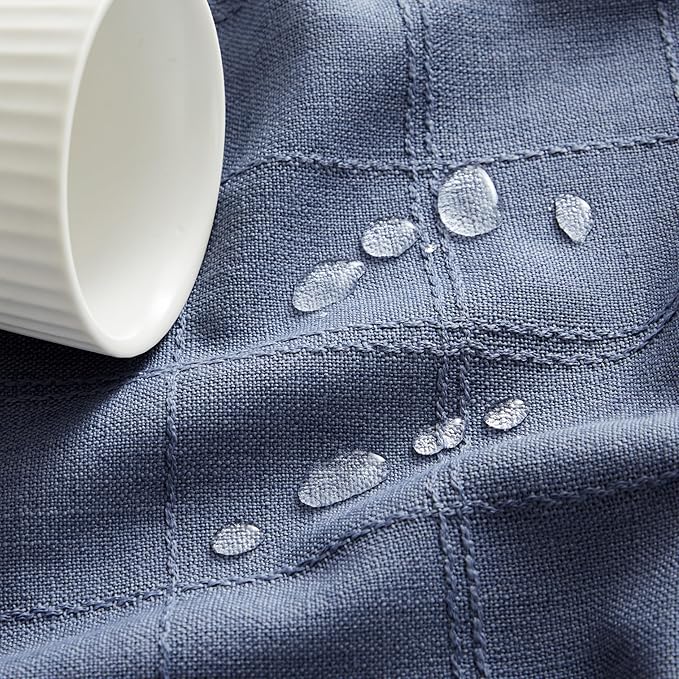 ZeeMart Linen Checked Table Cloth 60x104 Inches (Fit 6ft–7ft, Narrow Fit 8ft Rectangle Table), Farmhouse Style Plaid Embroidered Water Resistant Table Cover, Blue