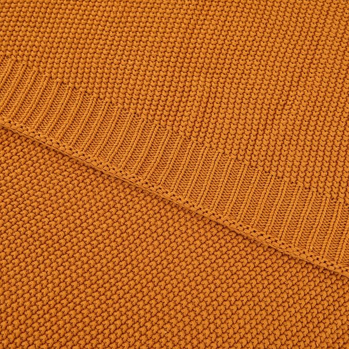 Longhui bedding Burnt Orange Cotton Cable Knit Throw Blanket for Couch Sofa Chair Bed Home Decorative, 3.4 Pounds 60 x 80 Inch Woven Throw Blankets with Bonus Laundering Bag
