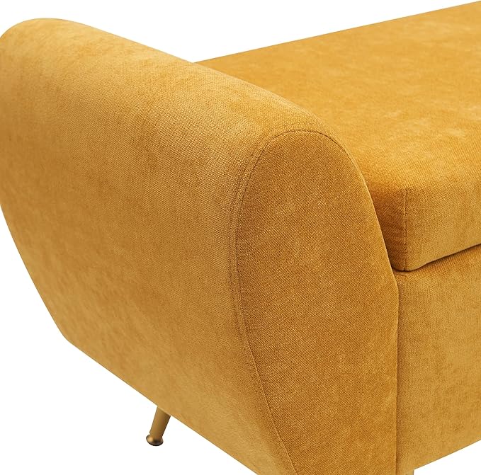 Chenille Storage Bench for Bedroom, Long Bench for King Size Bed, Modern Upholstered End of Bed Ottoman Bench with Arms for Entryway Living Room (Mustard Yellow)