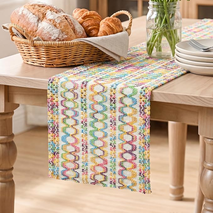 Artoid Mode Colorful Farmhouse Woven Rustic Hollow Spring Table Runner, Seasonal Summer Pride Month Holiday Kitchen Dining Table Decoration for Home Party Decor 12x36 Inch