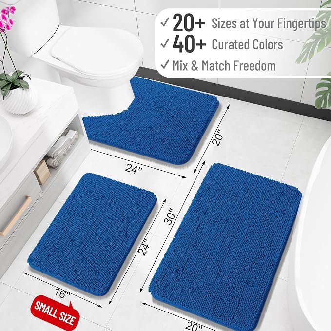 OLANLY Large Bathroom Rugs 45x27, Soft Absorbent Chenille Bath Rugs, Rubber Backing Quick Dry, Machine Washable Bath Mats for Bathroom Floor, Tub and Shower, Home Decor Accessories, Deep Navy Blue