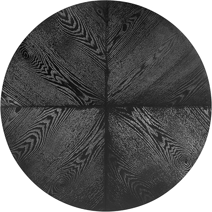 Modern Round Coffee Table with Fluted Pedestal Circle Coffee Table with Faux Marble Tabletop for Bedroom,Apartment,Living Room Black