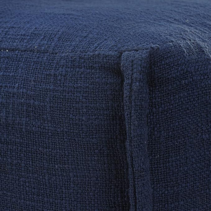 LR Home Handmade Contemporary Solid Square Indoor Medium Pouf Ottoman, Insignia Blue | Hand-Made Cotton Foot Rest for Home Decor | 18 x 18 x 14 Filled Pouf for Living Room & Bedroom
