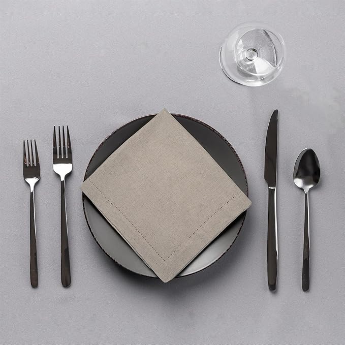 Sweet Needle 100% Pure Linen Napkins with Hemstitch Natural, 20 x 20 IN | Pack of 12 | European Flax Washable, durable and Reusable. Luxury Dinning for Christmas, New Year, Weddings, Restaurant, Party