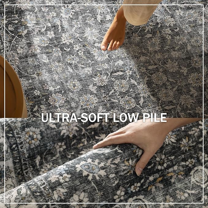 Runner Rug Washable Kitchen Runner: 2'6"x8' Hallway Runner Rugs Stain Resistant Non Slip Low Pile Soft Boho Carpet Runners for Hallways Bedroom Entryway Indoor Beside Bathroom Laundry Room