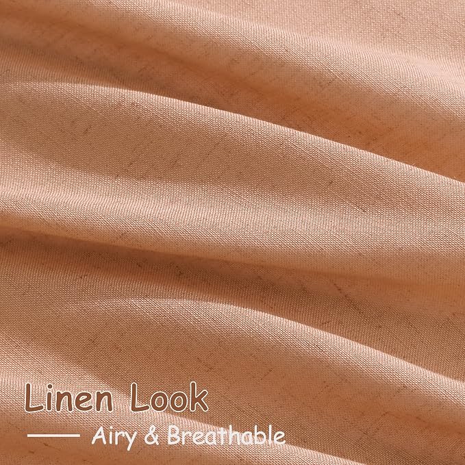 Nanspring Peach Quartz Linen Curtains 120 Inch Length 2 Panel Set Back Tab Loop Pocket Light Filtering Semi Sheer Boho Decor Curtains Extra Long for High Ceiling Living Room and Large Window 52x120