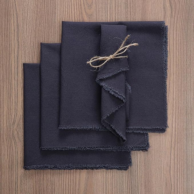 Palisa Premium Cotton Dinner Napkins Set of 4 | Steel Grey Frayed Edge Rustic Farmhouse Table Linen | Soft Washable Long Lasting Durable Cloth Serviettes for Wedding Dining Decor 18x18 Inch