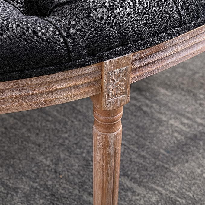chairus Linen Halfmoon Entryway Bench 55" Button Tufted Semi-Circle Ottoman Comfy Upholstered Seat for Bedroom/End of Bed/Mudroom, Charcoal Black