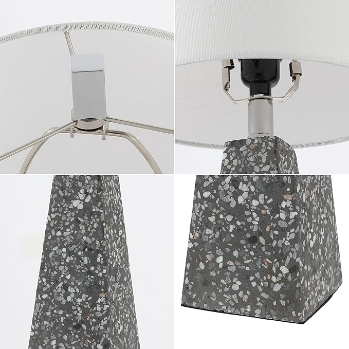 JONATHAN Y 20.5" Dark Gray Terrazzo Modern Resin Table Lamp for Bedroom Living Room, Contemporary Faceted Bedside Lamp with White Linen Shade, LED Bulb Included (JYL1037C-SET2)