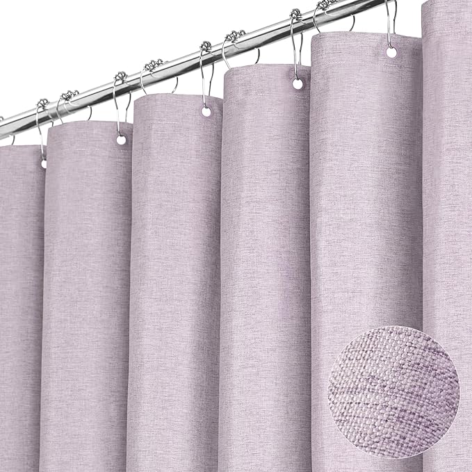 BTTN Extra Long Shower Curtain, 90 Inch Linen Textured Heavy Duty Waterproof Shower Curtain Set with 12 Plastic Hooks, Tall Luxury Simple Thick Fabric Shower Curtains for Bathroom, 72x90, Lavender