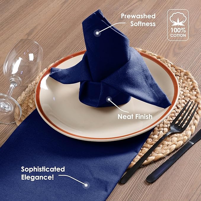 Indigo Blue Cloth Napkins 17"x17" - Set of 6 - Soft, Absorbent, Durable, Reusable, Washable 100% Cotton - Perfect Table Linen for Spring, Summer, Easter, Weddings, Everyday Dining