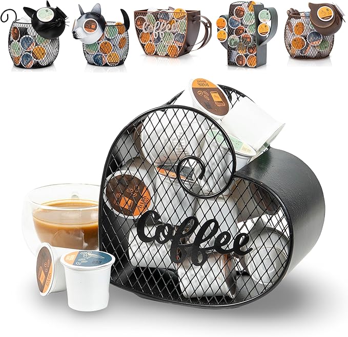 Made Easy Kit Coffee Pod Basket Organizer Practical Decoration - Compatible with Keurig K-Cup Pods & Capsules - Home Cafe Bar Decor Useful Kitchen Countertop Freestanding (Heart)