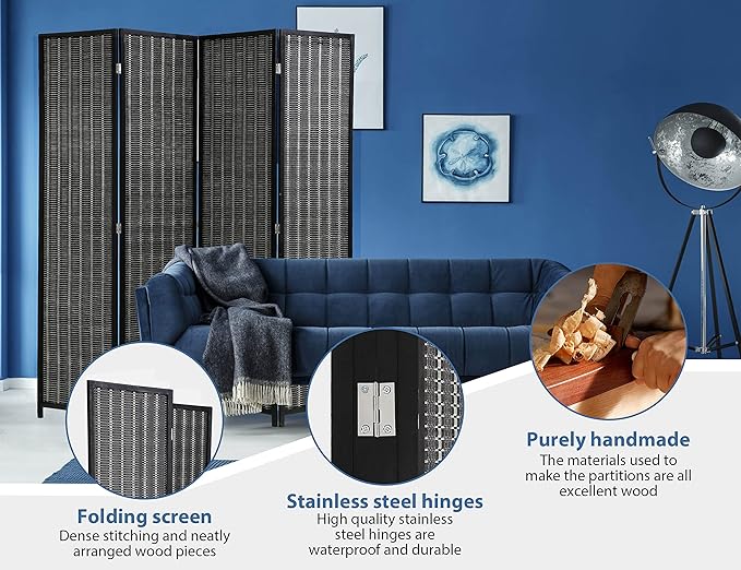 4 Panel Bamboo Room Divider 6 Ft Tall 6 Ft Wide Room Dividers and Folding Privacy Screens Privacy Wall Divider Folding Room Partitions and Dividers, Portable and Lightweight Separadores De Cuartos