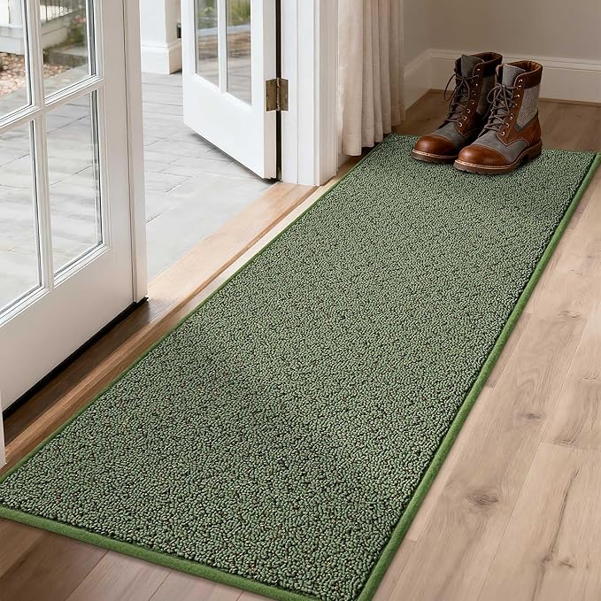 COSY HOMEER Door Mat 17" x 60" Non Slip Absorbent Entryway Rugs Dirt Trapper Doormats Washable Entrance Mats Low Pile Welcome Floor Mat for Front Back Door and Entry Mats,Green(Roll Packing)
