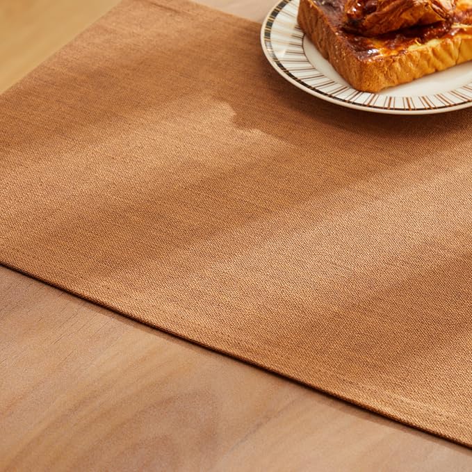 ZeeMart Rustic Cotton Linen Table Runner, 13x108 Inches Caramel, Farmhouse Style Caramel Table Runners 108 Inches Long, Washable Kitchen Dining Table Decoration for Home Party Decor
