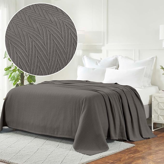 Superior Metro 100% Cotton Blanket, Perfect for Bedroom, Living Room, Couch, Picnics, Travel, Beach, or Camping, Comfy Blanket, Bedroom Decor, Essentials, Zig-Zag Cover for Bed, Full/Queen, Charcoal