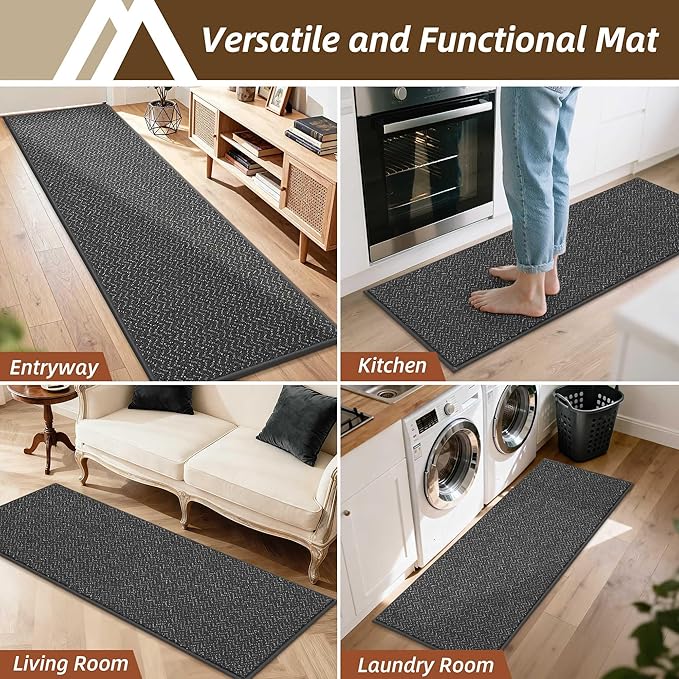 COSY HOMEER Door Mat 17" x 48" Non Slip Absorbent Entryway Rugs Dirt Trapper Doormats Washable Entrance Mats Low Pile Welcome Floor Mat for Front Back Door and Entry Mats,Dark Grey(Roll Packing)