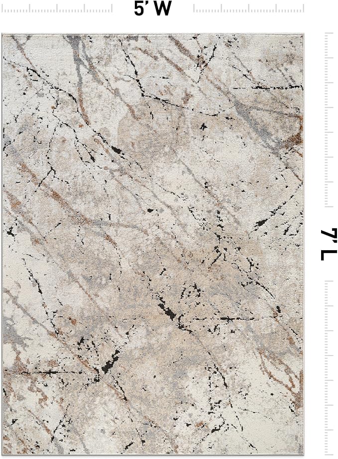 Rugshop Drifted Marble Abstract Area Rug Durable, Kid & Pet Friendly Gray, Ivory, Neutral Tones 5' x 7' Great for Living Rooms, Home Offices, or Breakfast Nooks