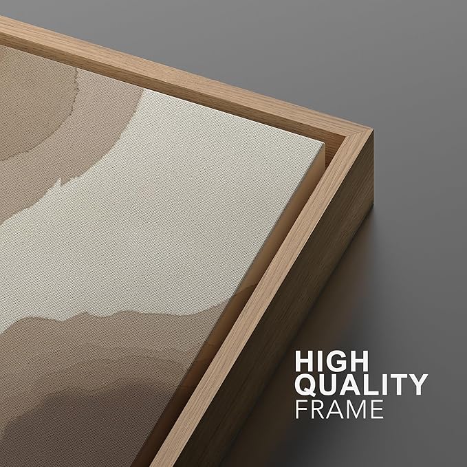 MUDECOR Framed Canvas Print Wall Art Neutral Earth Tone Abstract Flow Illustrations Minimalism Decorative Bohemian Zen for Living Room, Bedroom, Office - 24"x36" NATURAL