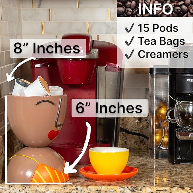 Made Easy Kit Coffee Pod Basket Organizer Practical Decoration - Compatible with Keurig K-Cup Pods & Capsules - Home Cafe Bar Decor Useful Kitchen Countertop Freestanding (Orange Yellow Stripe)