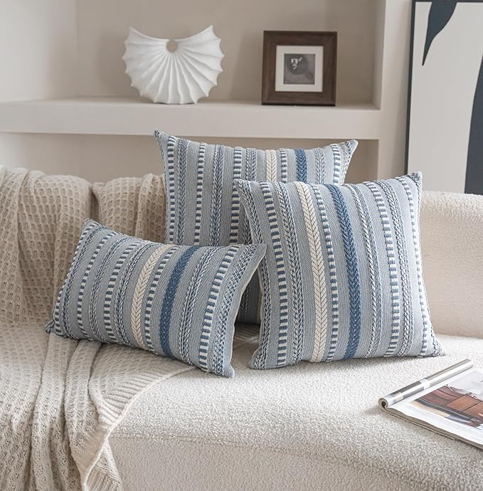 Cethom Boho Throw Pillow Covers 22x22 Inch Set of 2, Farmhouse Decorative Couch Pillow Cases, Blue Accent Pillows of Bed, Sofa Bedroom Living Room Home Decor Cushion Cover