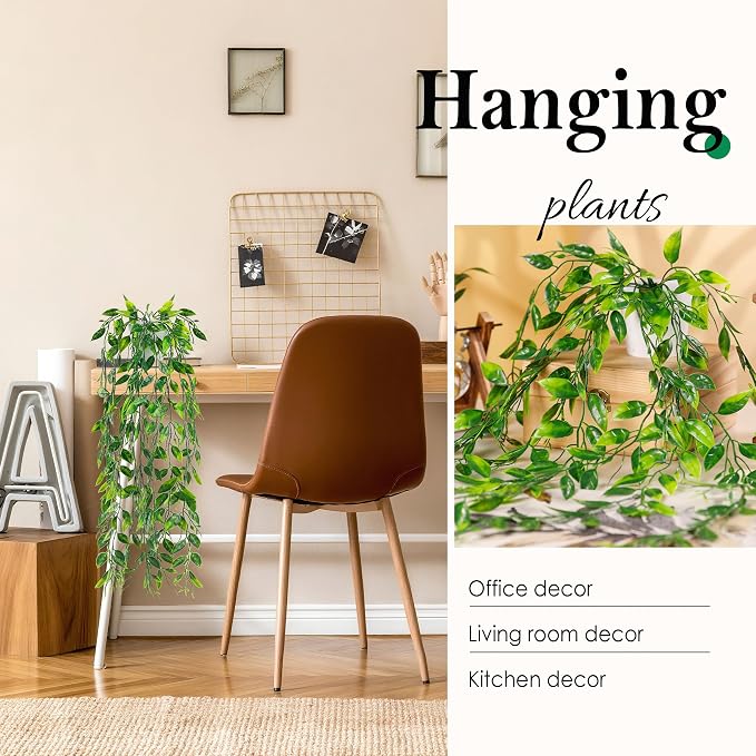 Der Rose 8Pcs Fake Plants Hanging Artificial Ivy Vine Faux Eucalyptus Hanging Plants for Home Boho Wall Shelf Indoor Outdoor Decor (White Pots)