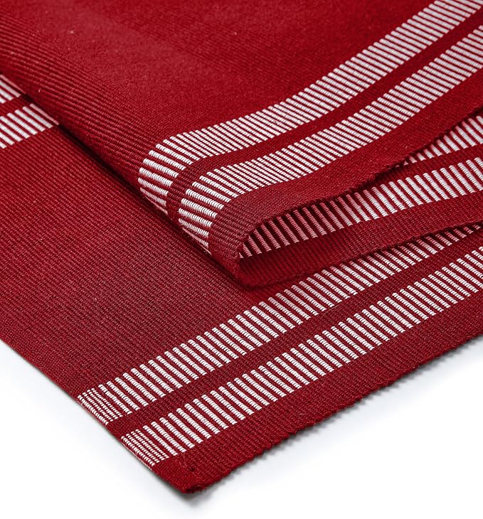 Encasa XO Dining Table Runner 13"x72" | Yarn Dyed Fine Ribbed Cotton | Ladder Red | Machine Washable
