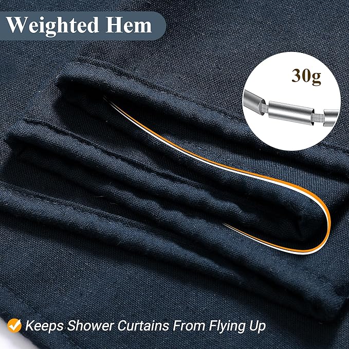 Naturoom Navy Blue Shower Curtain for Bathroom, Linen Textured Weighted Hem Cloth Shower Curtain Set with Hooks, Simple Hotel Luxury Men Nautical Bath Accessories Decor,72x72, Dark Blue