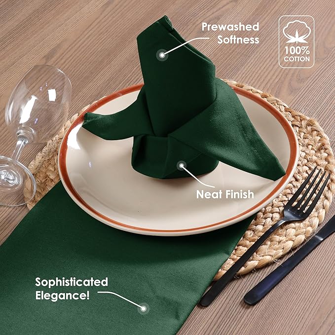 Forest Green Cloth Napkins 17x17 Inch - 100% Cotton, Reusable, Absorbent, Soft, Washable - Set of 12 - Ideal for Dinner, Everyday, Fall, Christmas, Weddings, Formal Gatherings
