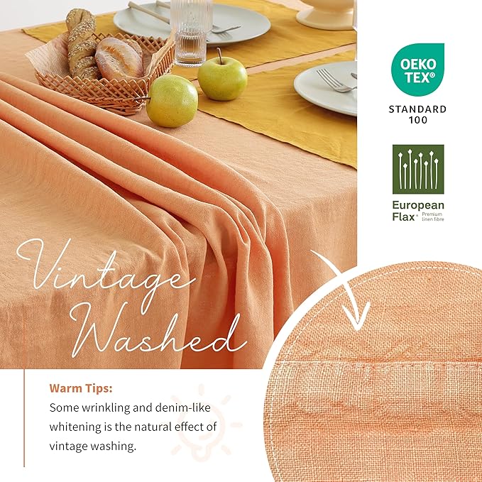 Linen World Vintage Tablecloths 55x55 Inch,100% French Linen Tablecloth,Classic Vintage Washed Table Cloths for Kitchen,Outdoor,Weddings,Decorative Thanksgiving Christmas,Pale Peach