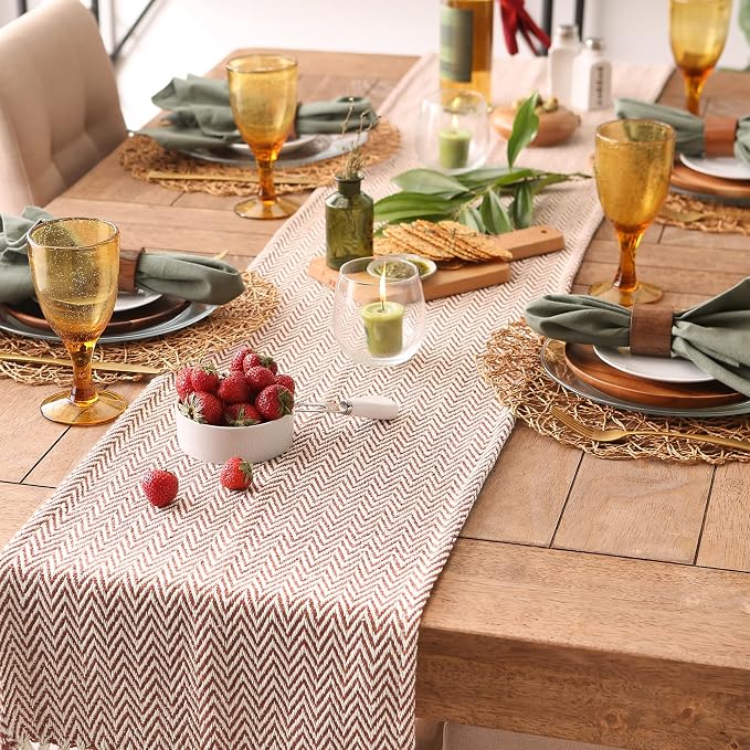DII Woven Basic Tabletop Collection Chevron Table Runner, 15x72, Cinnamon