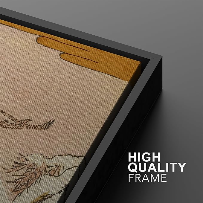 SIGNWIN Framed Canvas Print Wall Art Set Japanese Crane Vintage Style Bird and Bamboo Illustrations Modern Art Rustic Minimal for Living Room, Bedroom, Office - 16"x24"x2 Black