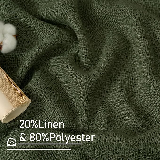 LAMIT Olive Green Linen Curtains 63 Inch for Bedroom, Light Filtering Neutral Semi Sheer Window Curtains Back Tab and Rod Pocket Christmas Panels, 2 Panels, 52 x 63 Inch