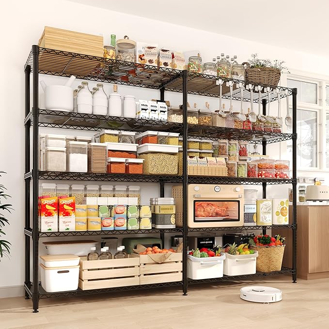 5-Tier Metal Storage Shelves, Heavy Duty Wire Rack Shelving Unit for Garage Kitchen Storage, 15.7"D x 71"W x 70.5"H Adjustable Shelf for Basement & Pantry Room Organization, Easy Assembly