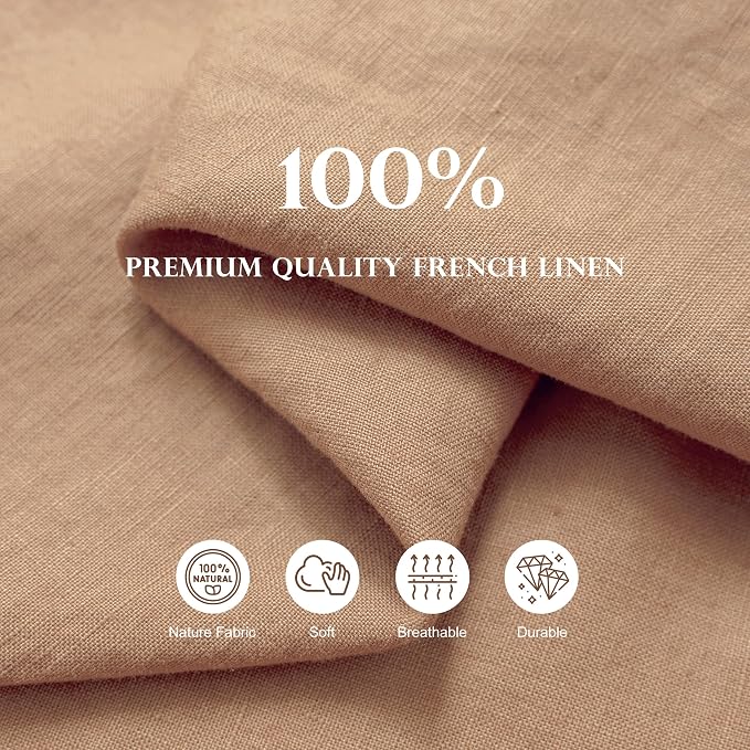 100% Pure French Linen Tablecloths 55x55inch Durable Stonewashed Square Table Clothes for Dining Kitchen and Parties (SQ-Beige, Square - 55 x 55 Inch)