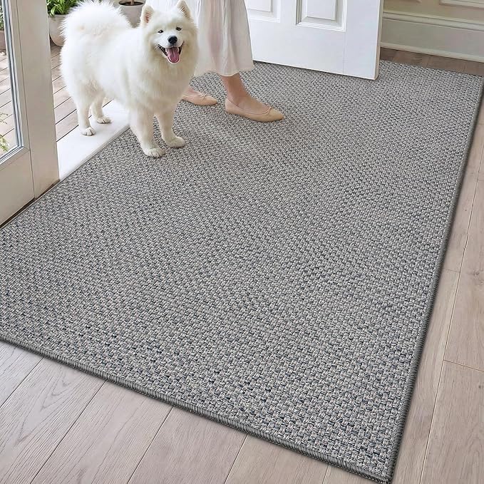 DEXI Ultra Thin Door Mat Indoor Entrance 32x48, Non Slip Rubber Backed Entryway Mats Dirt Trapper, Low Profile Front Doormat for Inside Entry, Patio, Porch, Grey